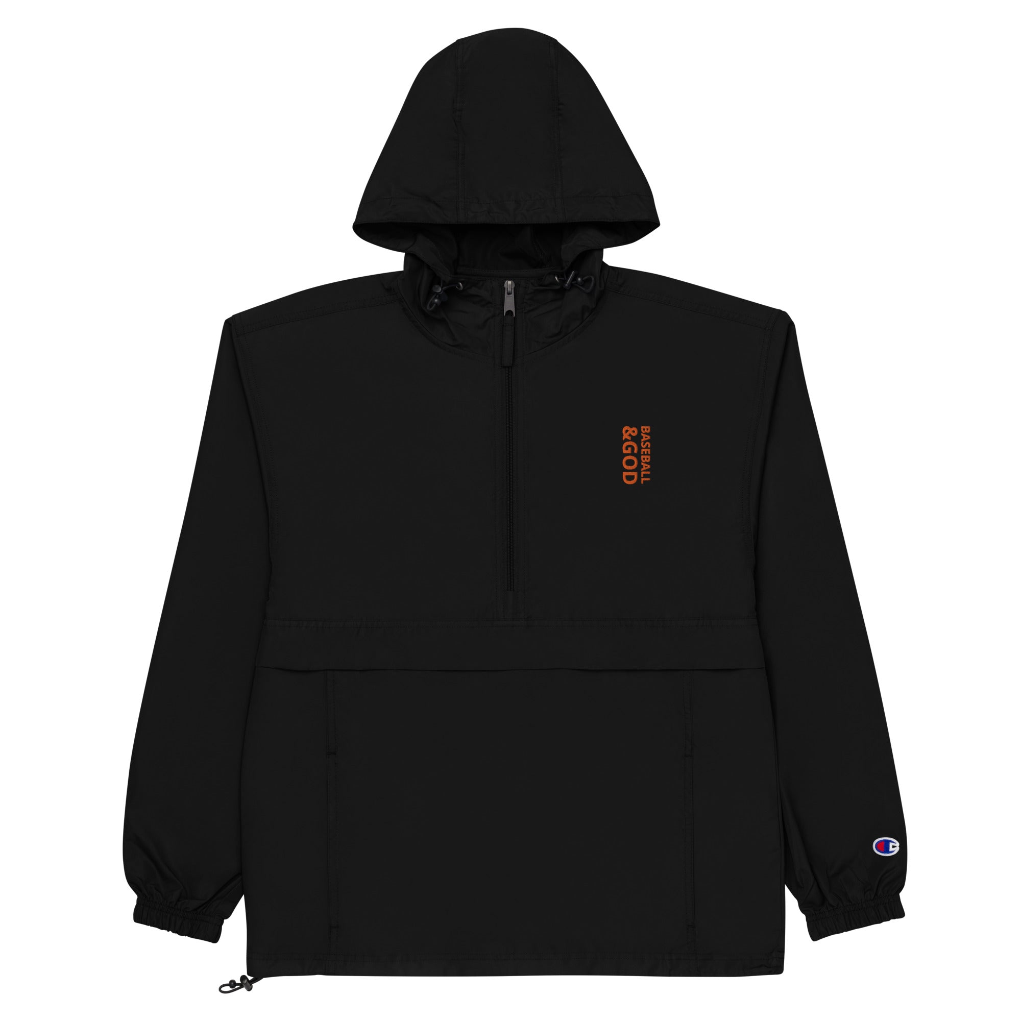 Baseball &God Vertical Orange Embroidered Champion Packable Jacket