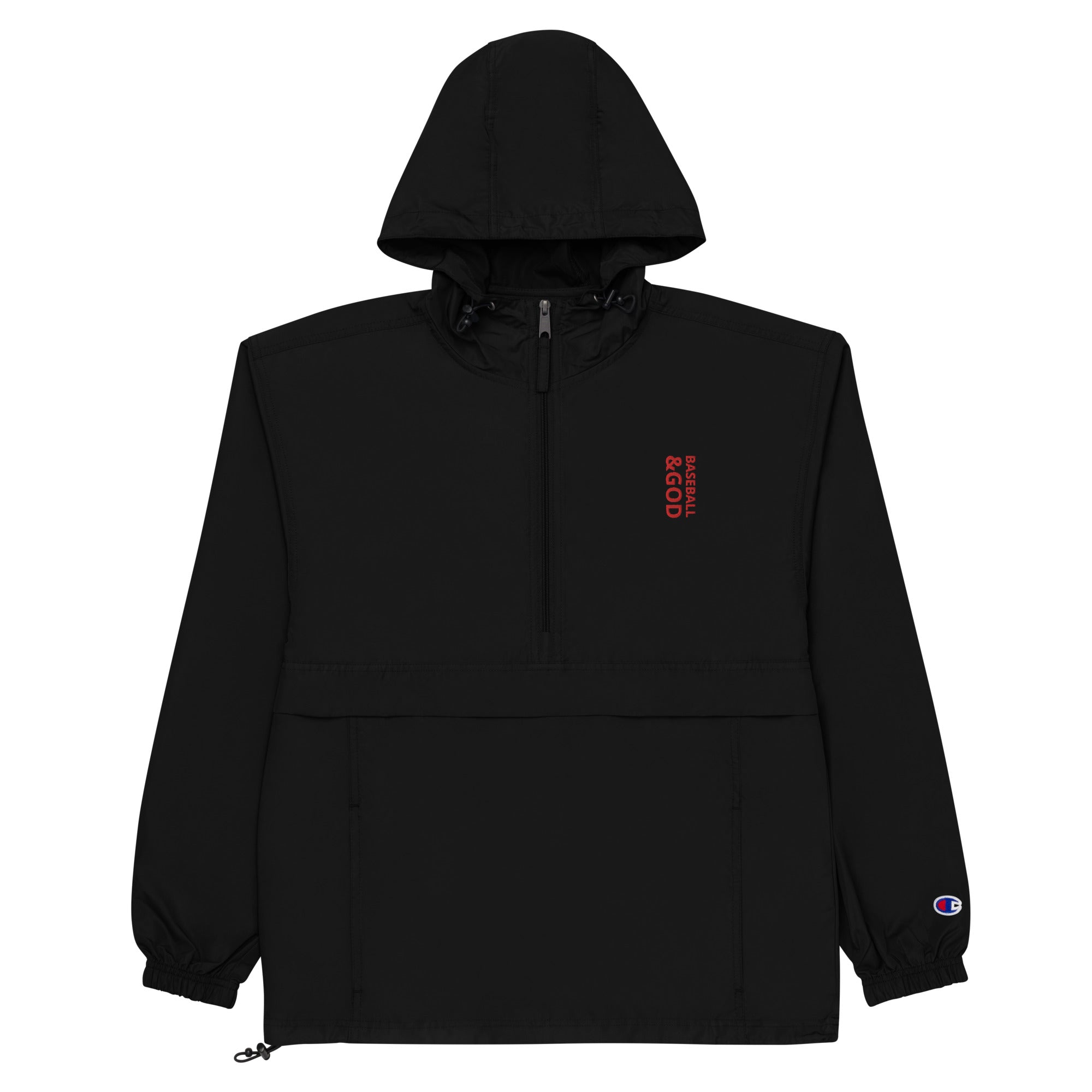 Baseball &God Vertical Crimson Embroidered Champion Packable Jacket