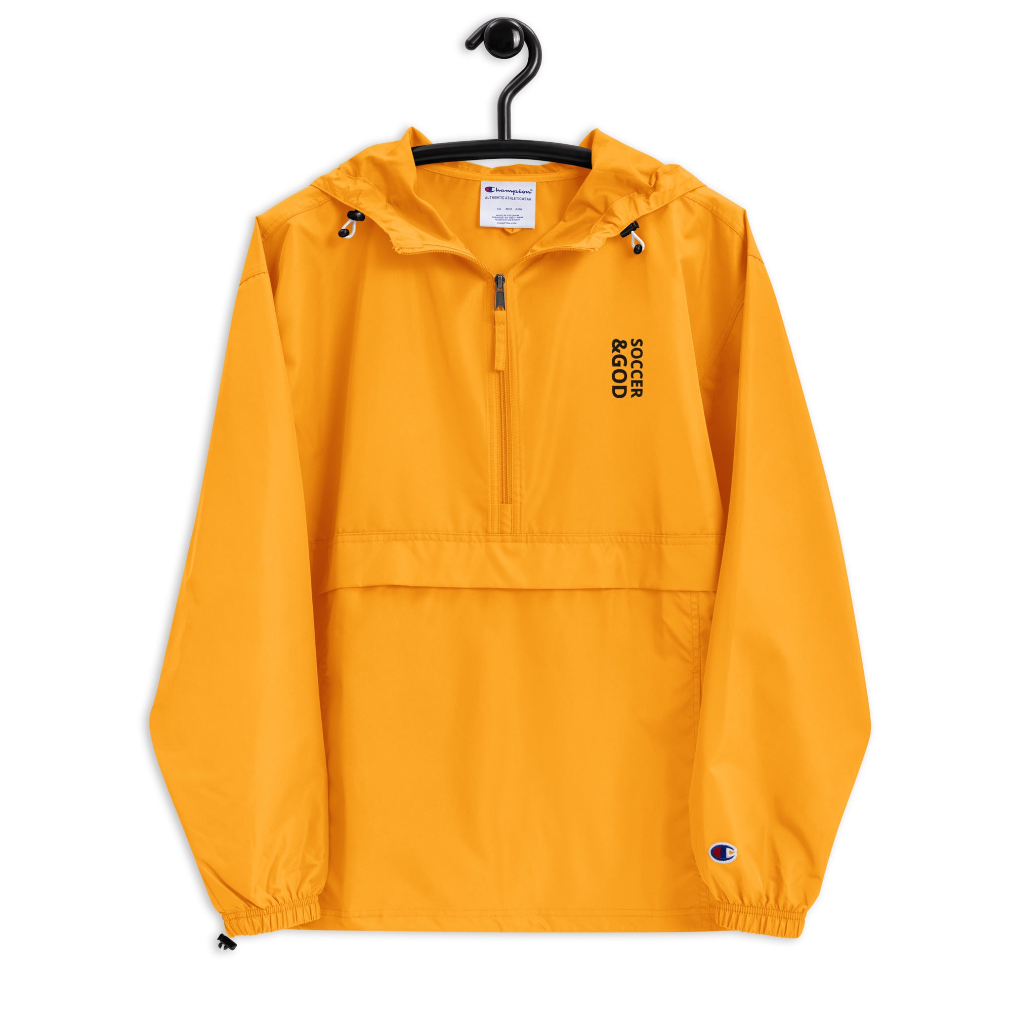 Soccer &God Vertical Onyx Embroidered Champion Packable Jacket