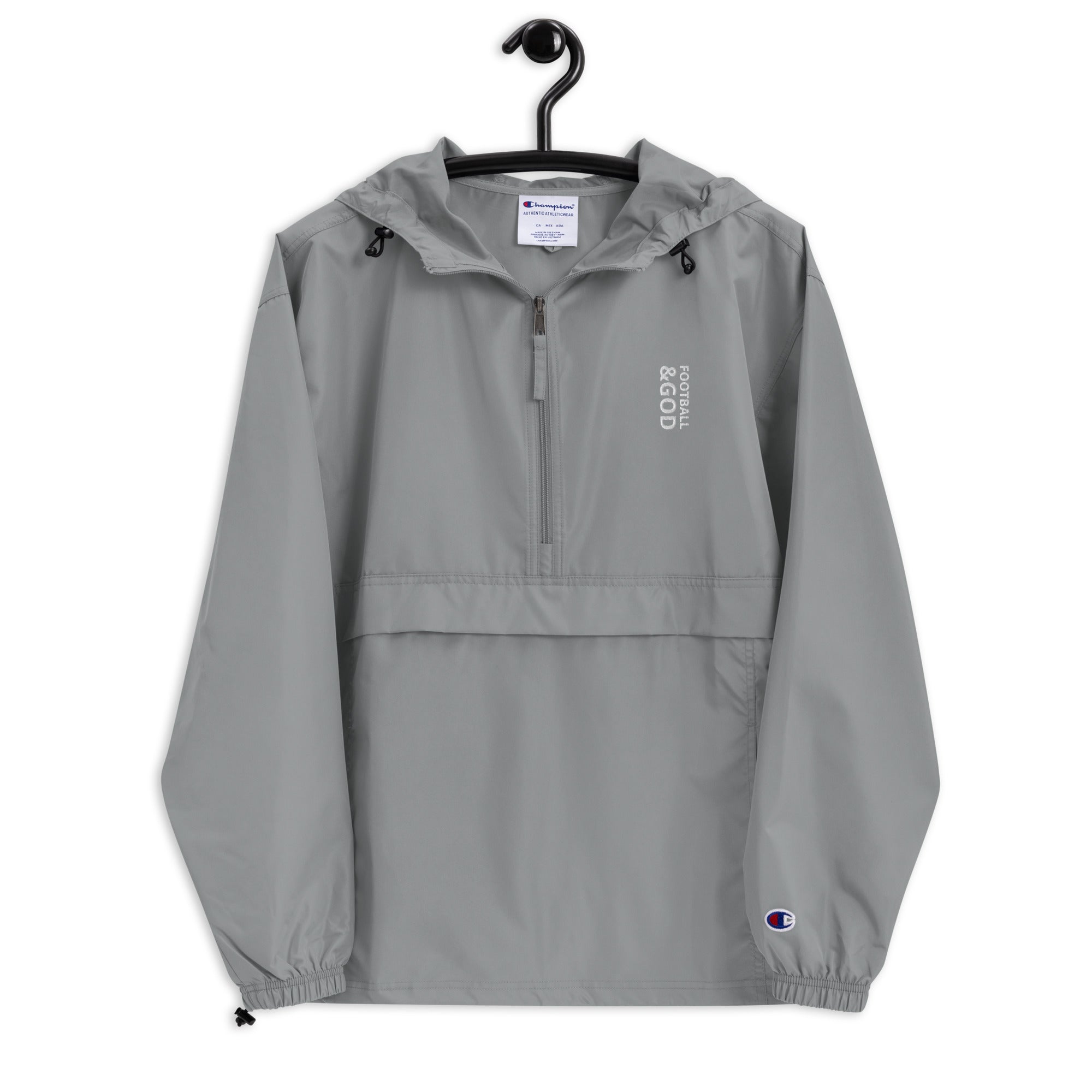 Football &God Vertical Embroidered Champion Packable Jacket