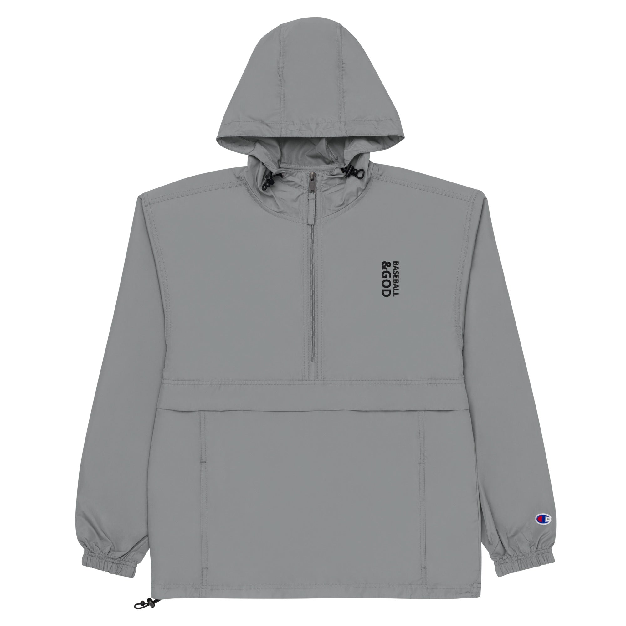 Baseball &God Vertical Onyx Embroidered Champion Packable Jacket