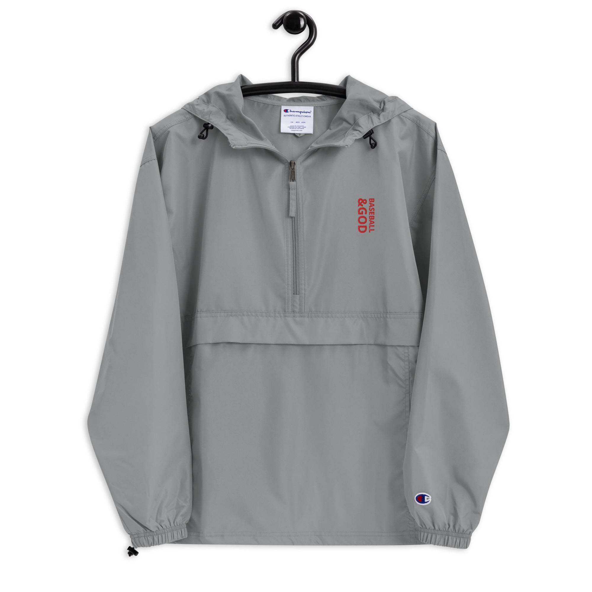Baseball &God Vertical Crimson Embroidered Champion Packable Jacket