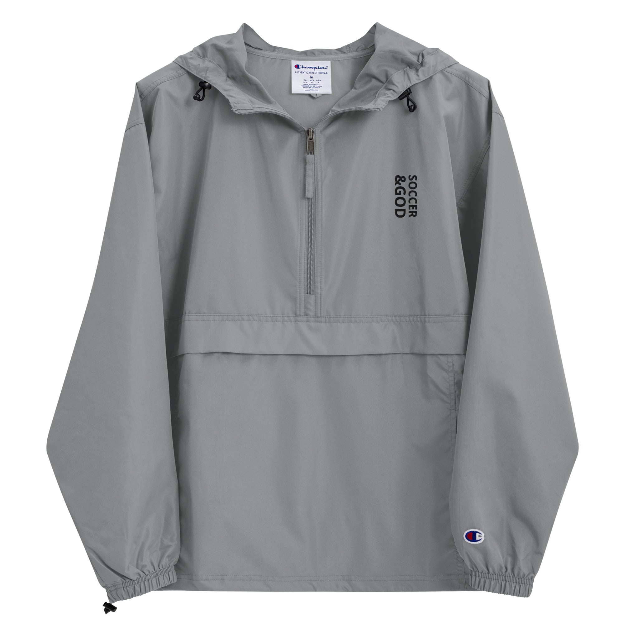 Soccer &God Vertical Onyx Embroidered Champion Packable Jacket