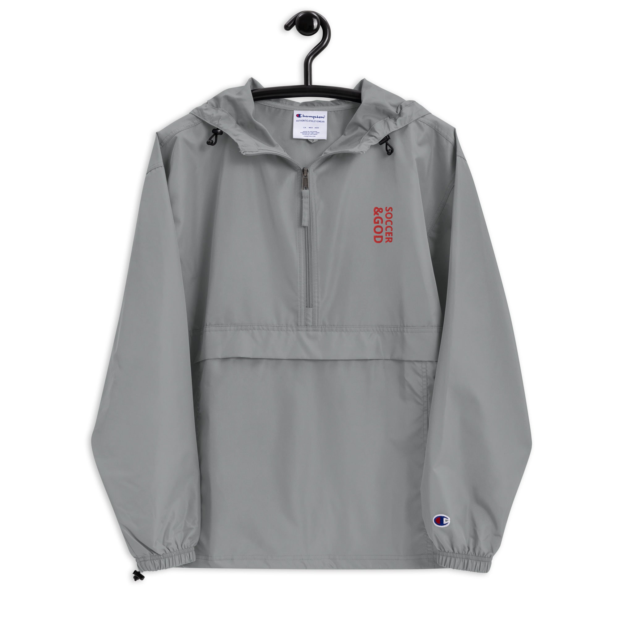 Soccer &God Vertical Crimson Embroidered Champion Packable Jacket