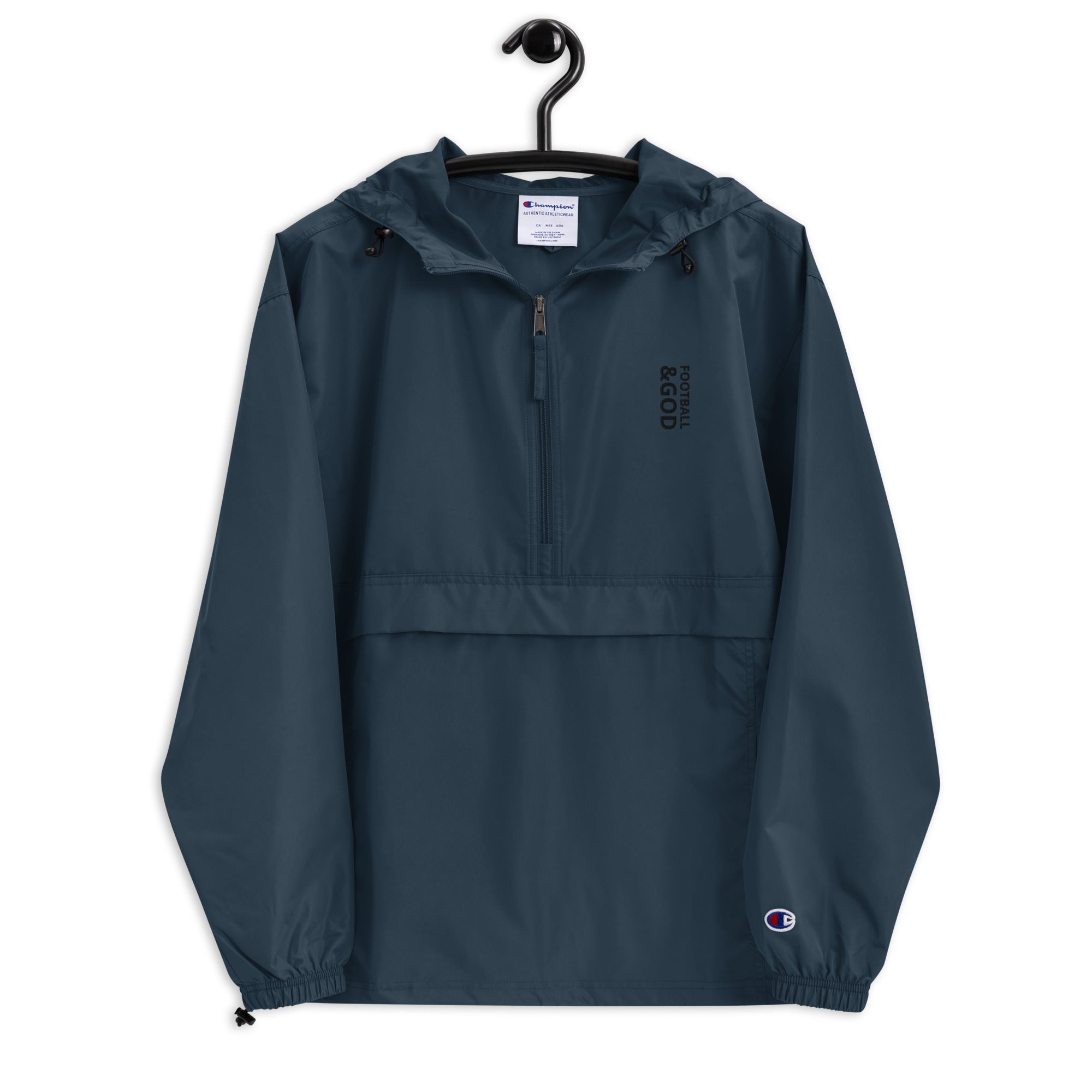 Football &God Vertical Onyx Embroidered Champion Packable Jacket