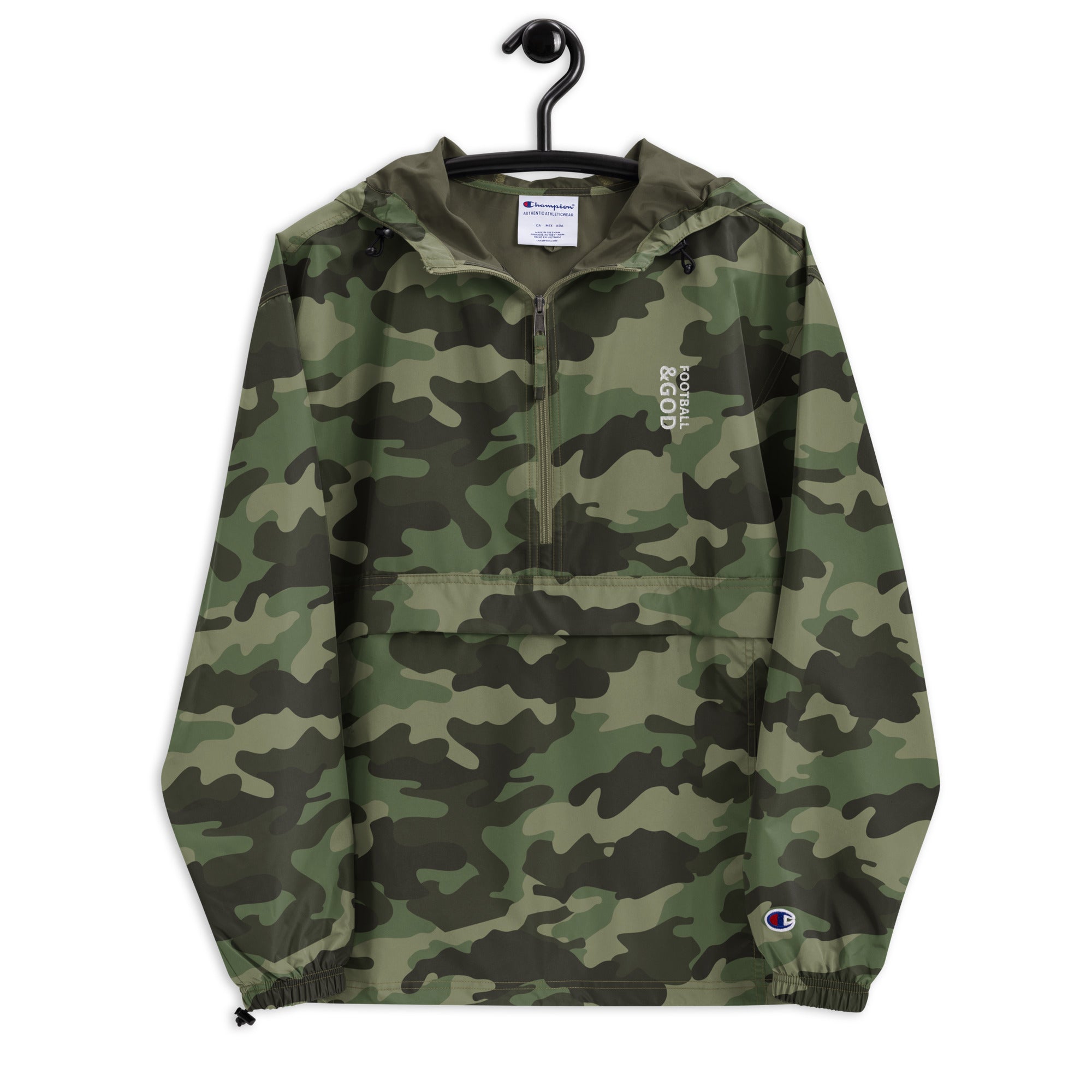 Football &God Vertical Embroidered Champion Packable Jacket