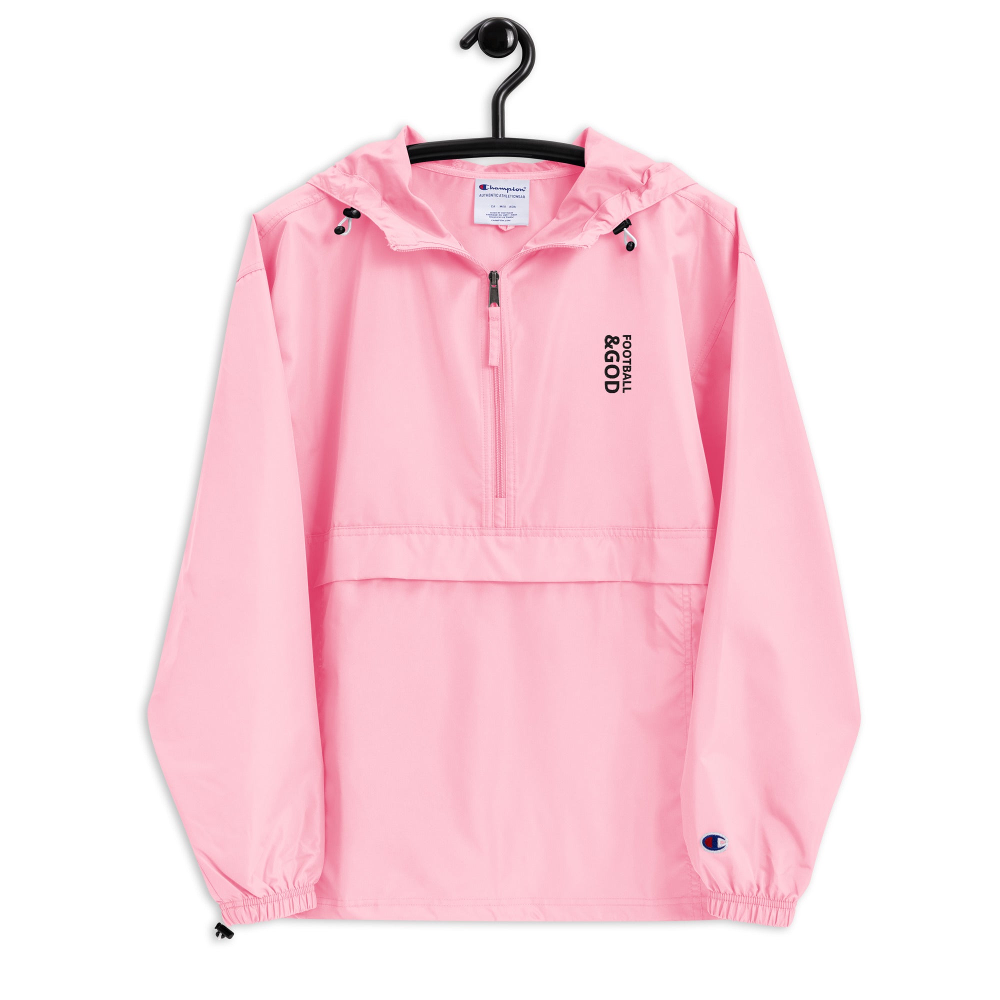 Football &God Vertical Onyx Embroidered Champion Packable Jacket