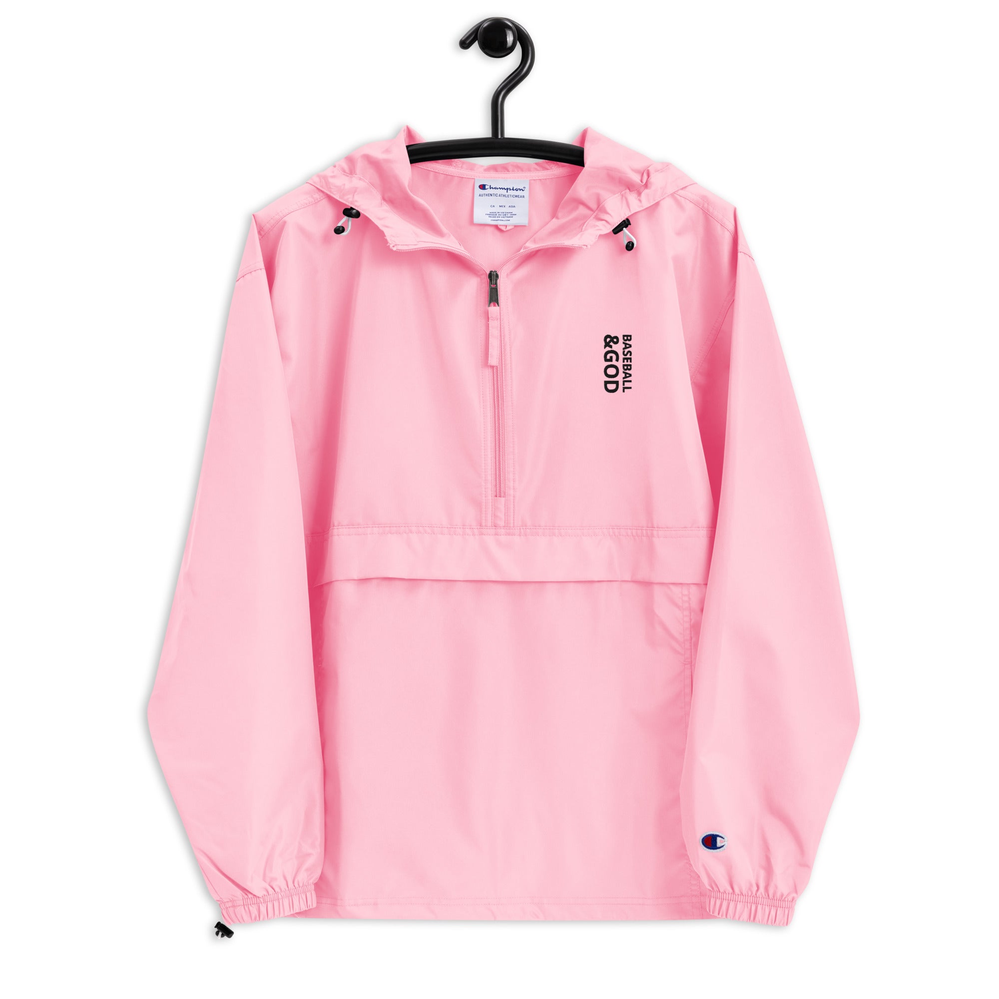 Baseball &God Vertical Onyx Embroidered Champion Packable Jacket