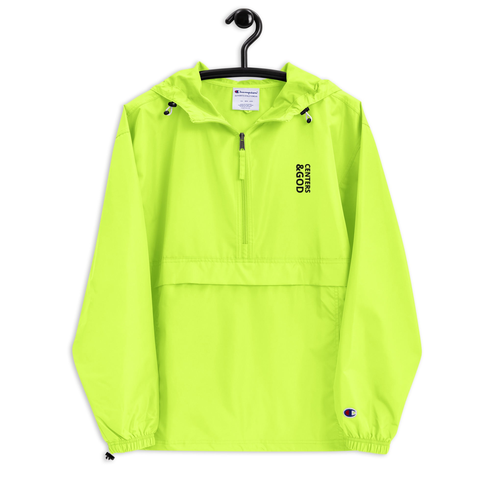 Centers &God Vertical Onyx Embroidered Champion Packable Jacket