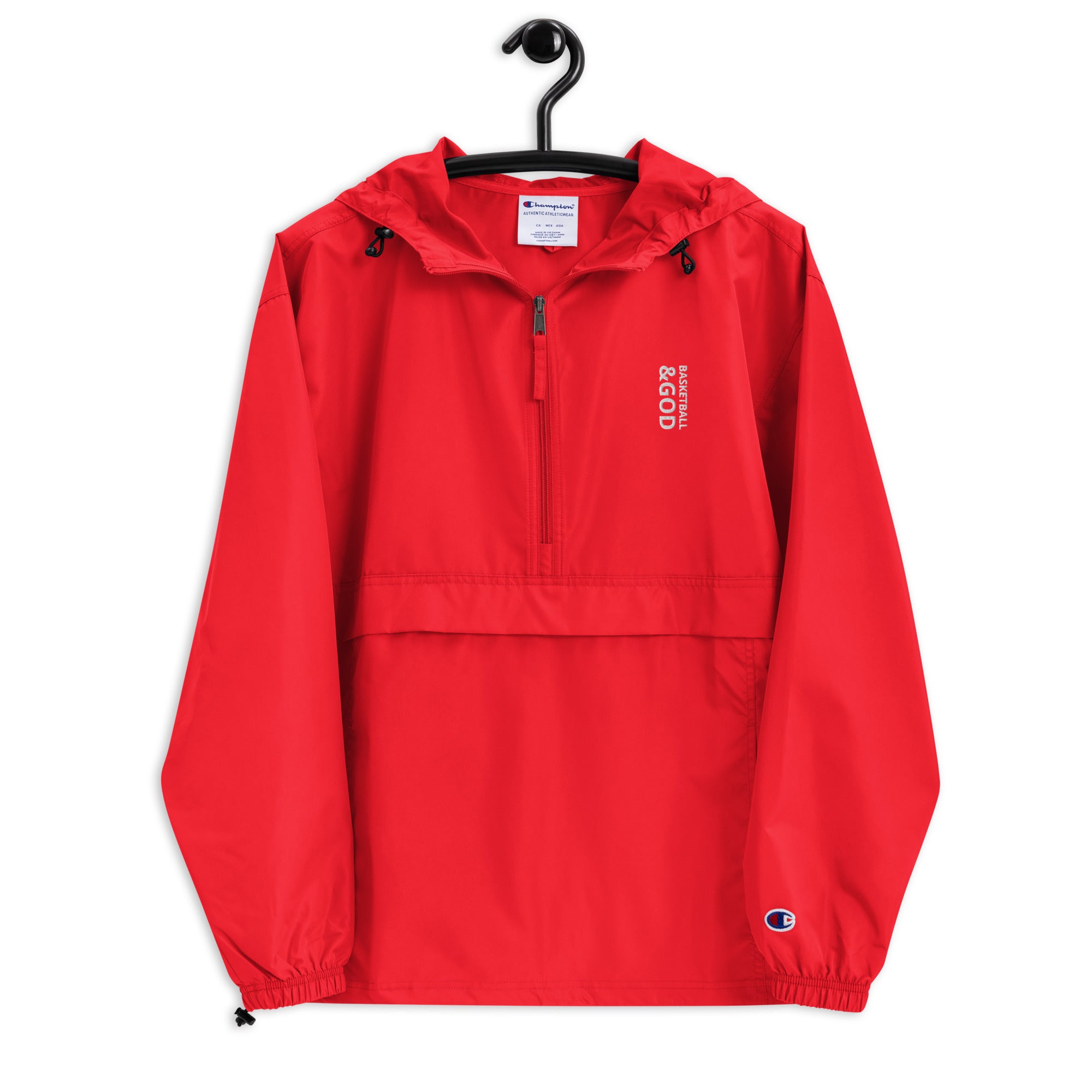 Basketball &God Vertical Embroidered Champion Packable Jacket
