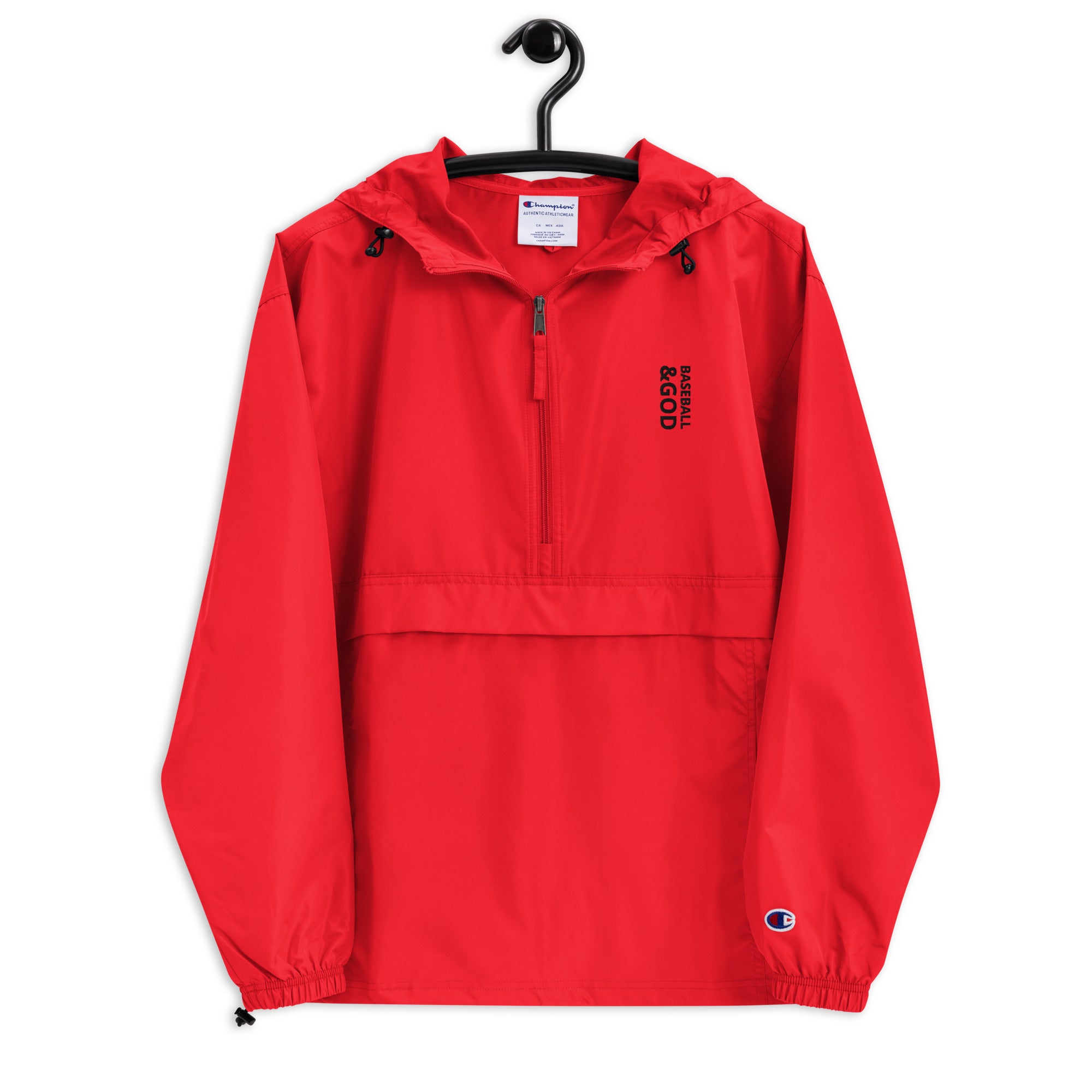 Baseball &God Vertical Onyx Embroidered Champion Packable Jacket