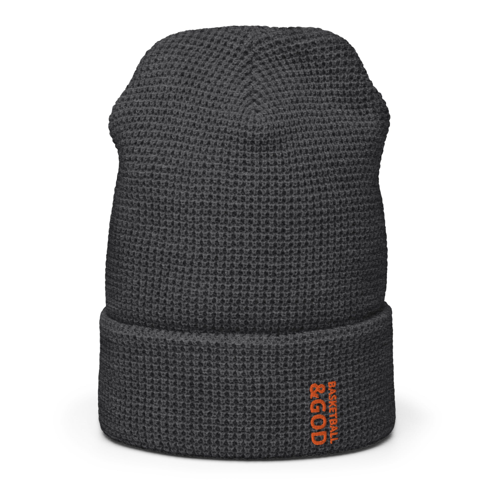 Basketball &God Vertical Orange Waffle Beanie