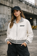 RED HOT Striped Rib Collar Zip Jacket