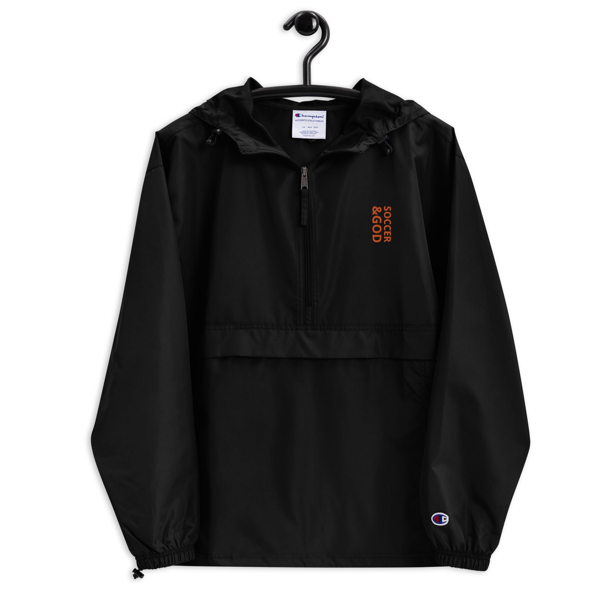 Soccer &God Vertical Orange Embroidered Champion Packable Jacket