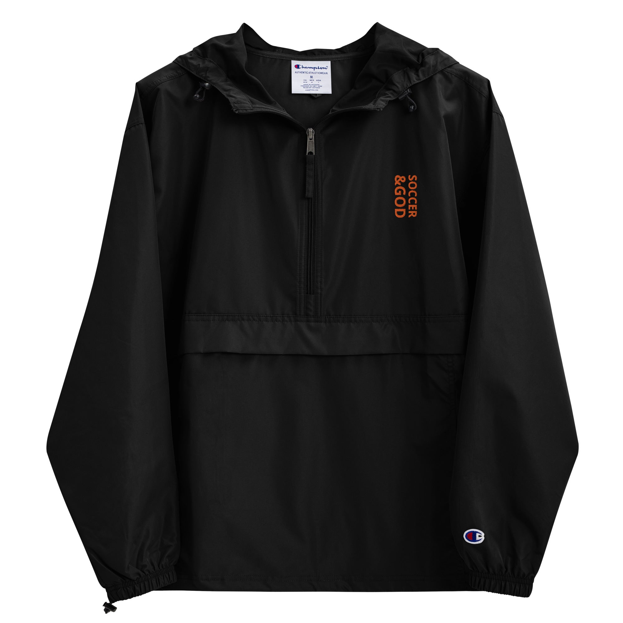 Soccer &God Vertical Orange Embroidered Champion Packable Jacket