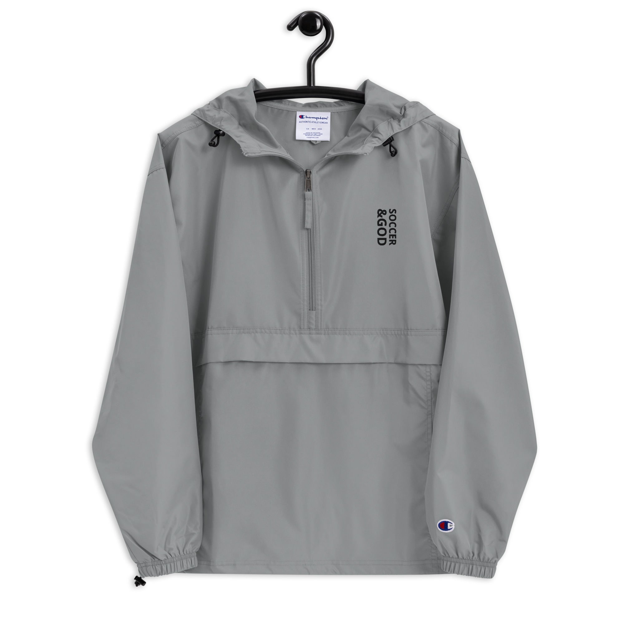 Soccer &God Vertical Onyx Embroidered Champion Packable Jacket