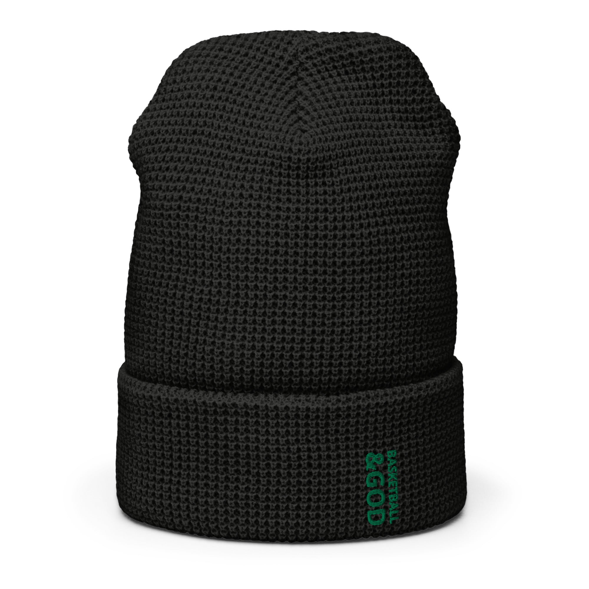 Basketball &God Vertical Evergreen Waffle Beanie