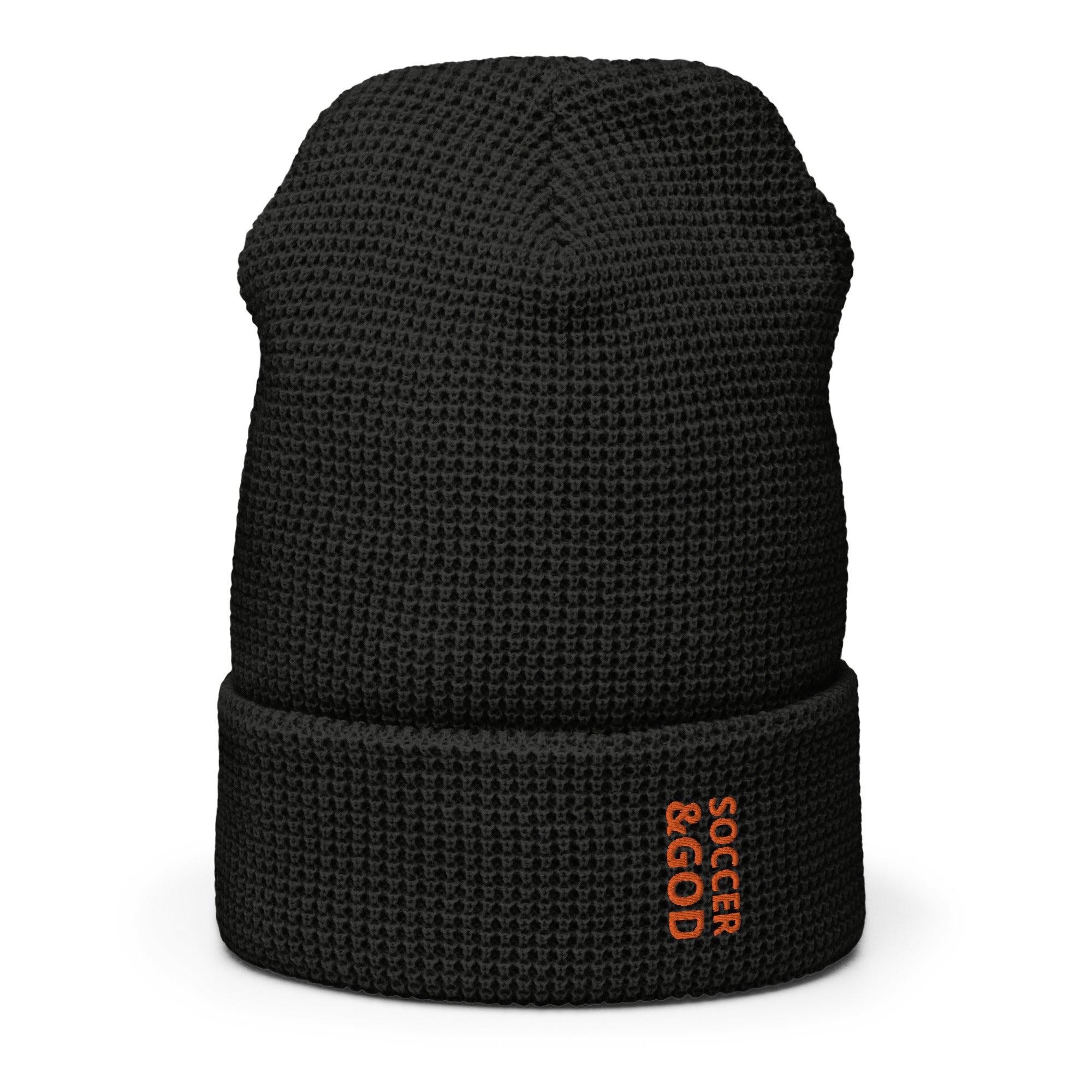 Soccer &God Vertical Orange Waffle Beanie