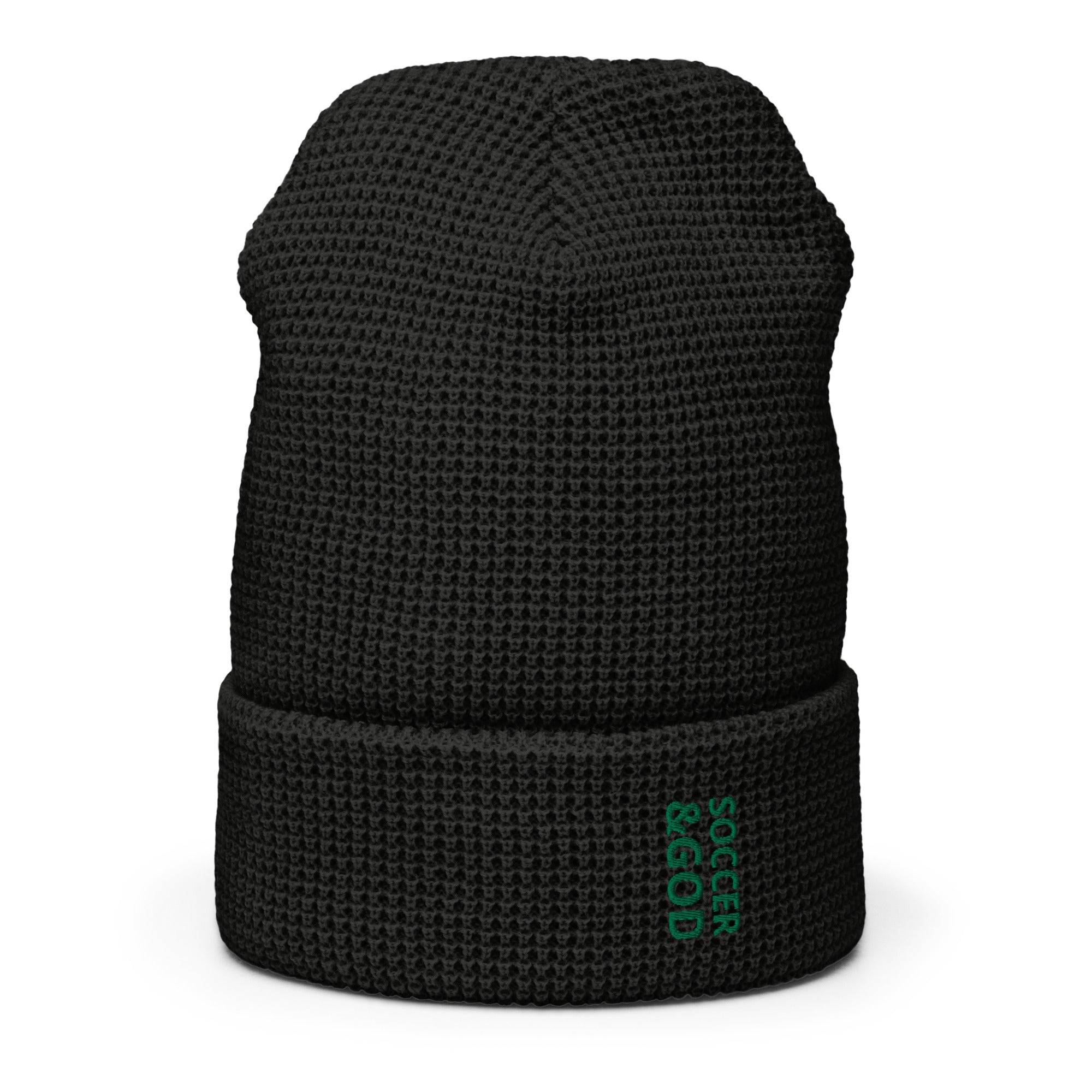Soccer &God Vertical Evergreen Waffle Beanie